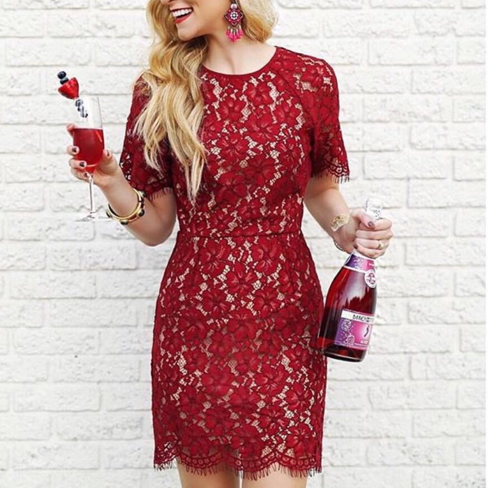Wayf Red Lace Spencer Dress